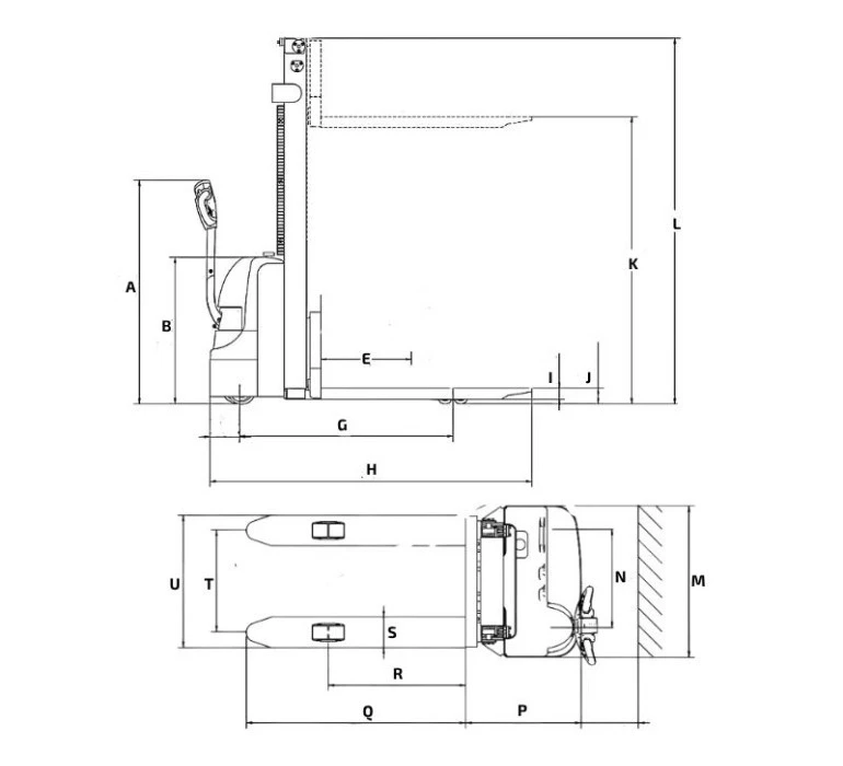 Schéma apilador eléctrico litio 1500 kg – 1600 mm
