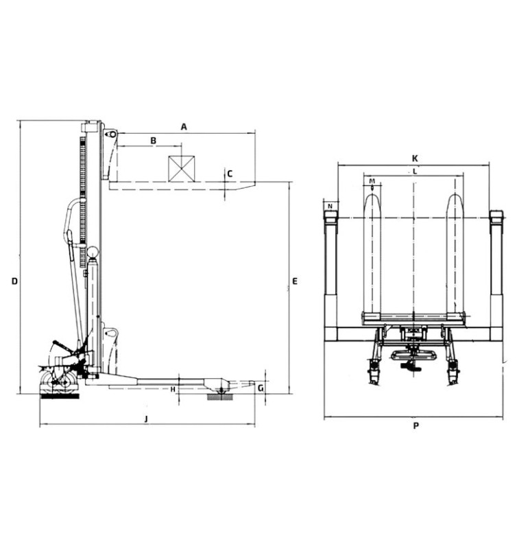 Schéma apilador manual horquillas regulables - elevación 1600 mm 1 tonelada