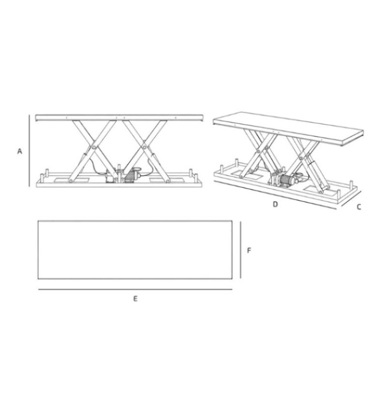 Schéma mesa elevadora eléctrica de doble tijera horizontal 2000 kg 380v - 2700x800 mm