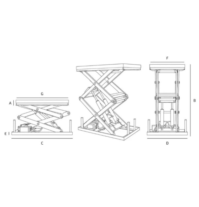 Schéma mesa elevadora eléctrica de doble tijera 2000 kg 220v - 1300x850