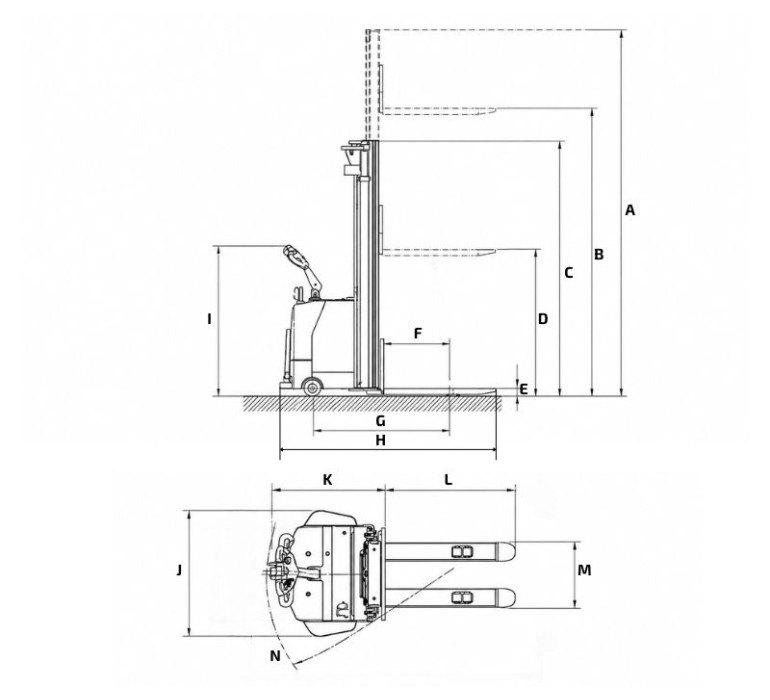 Schéma apilador eléctrico 4500 mm 1600 kg