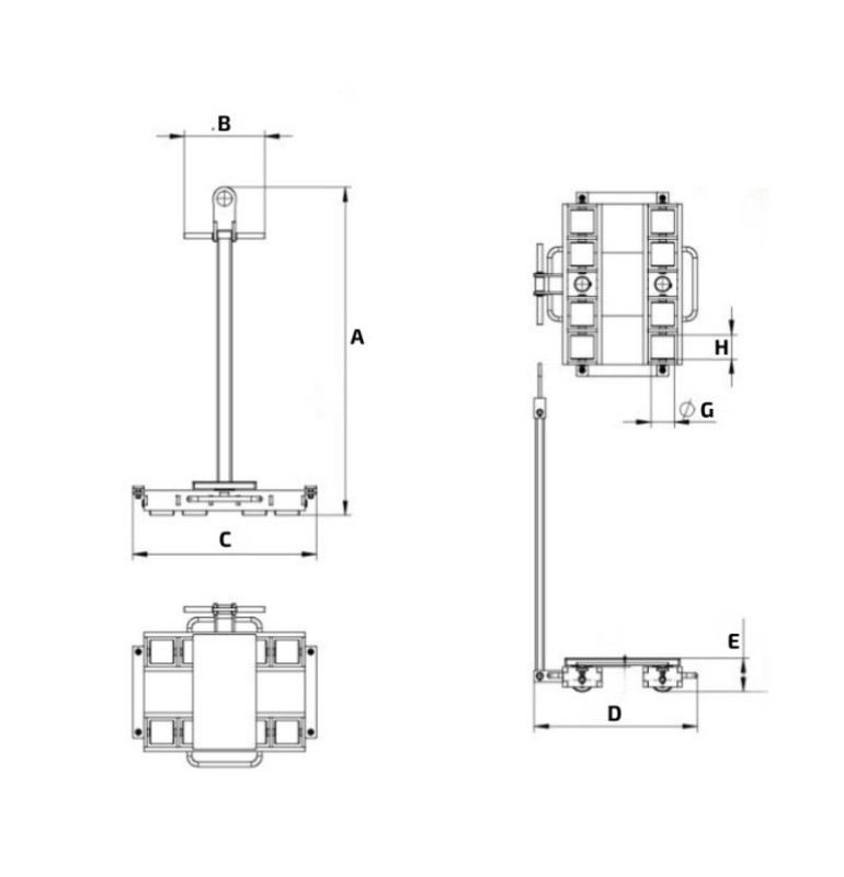 Schéma rodillo pivotante 12 toneladas con timón