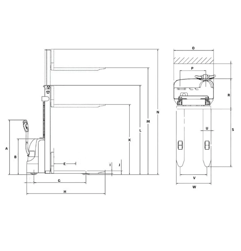 Schéma apilador eléctrico elevación 3000 mm 1500 kg