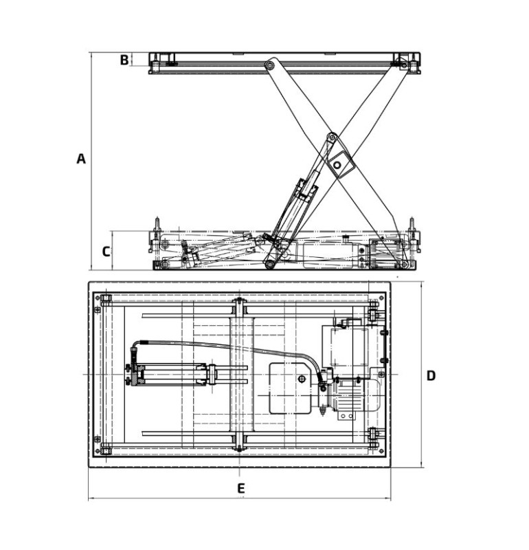 Schéma mesa elevadora eléctrica 1300x1000 mm 1000 kg 380 v