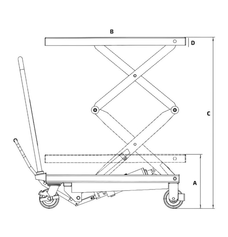 Schéma mesa elevadora manual doble tijera 350 kg