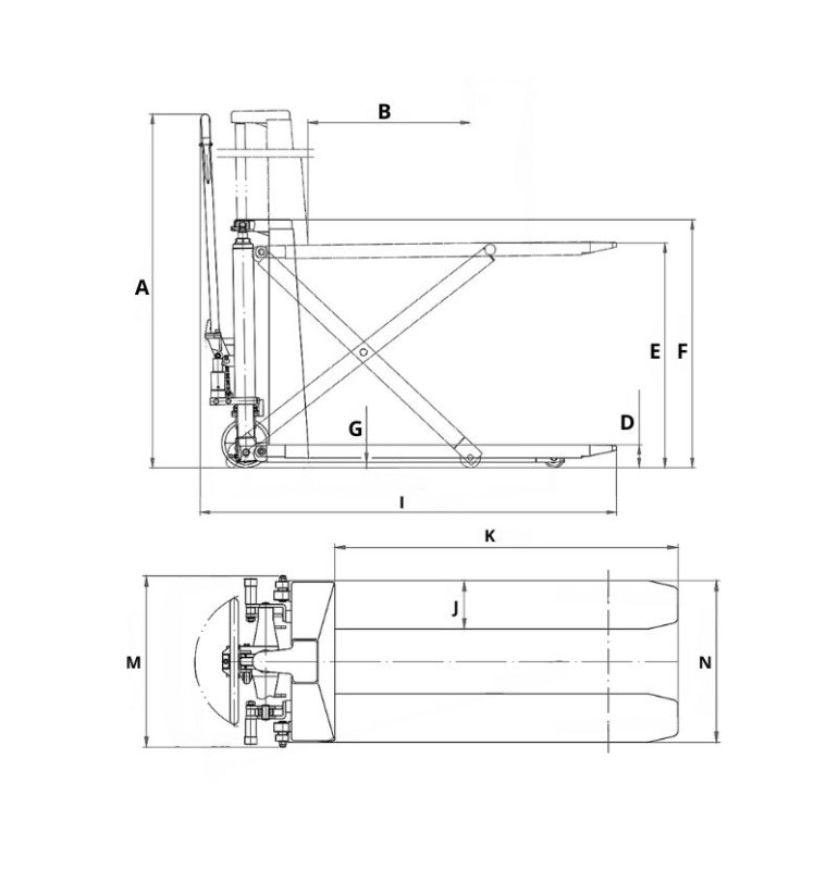 Schéma transpaleta elevadora manual monocilindro 1500 kg