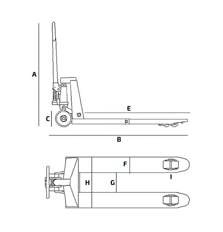 Schéma transpaleta manual 5 toneladas con ruedas de acero