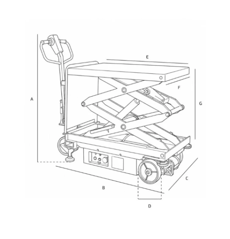 Schéma mesa elevadora eléctrica móvil doble tijera 500 kg
